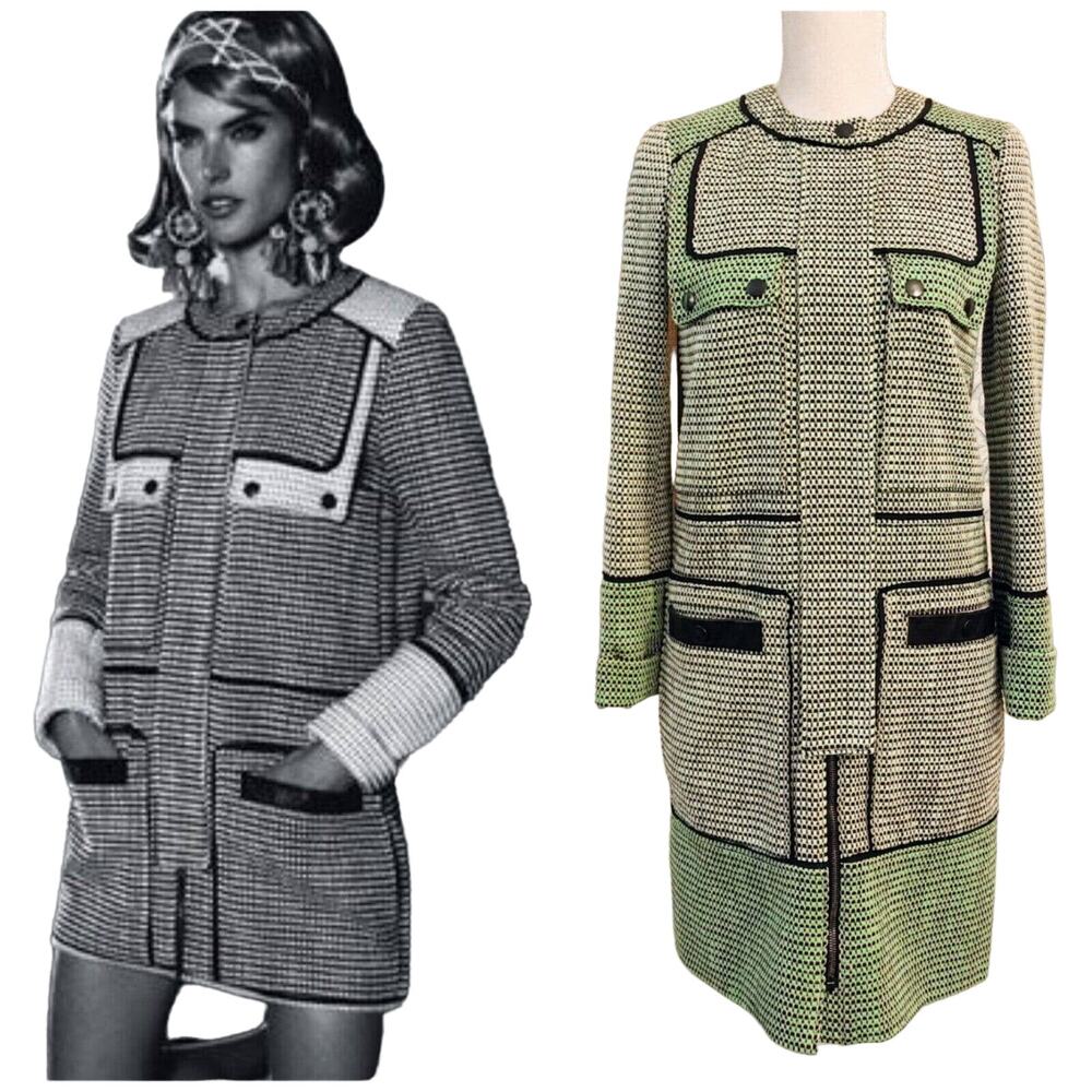RARE Proenza Schouler Runway Tweed & Leather Green Black Long Coat $2275 Sz 0